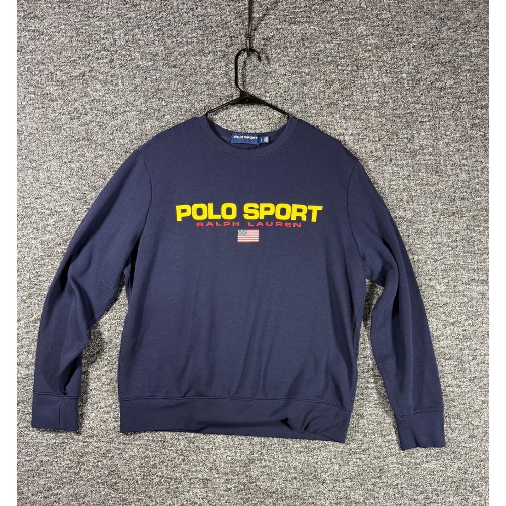 Polo Sport Ralph Lauren Mens Navy Blue Graphic Logo Crewneck Sweatshirt Large